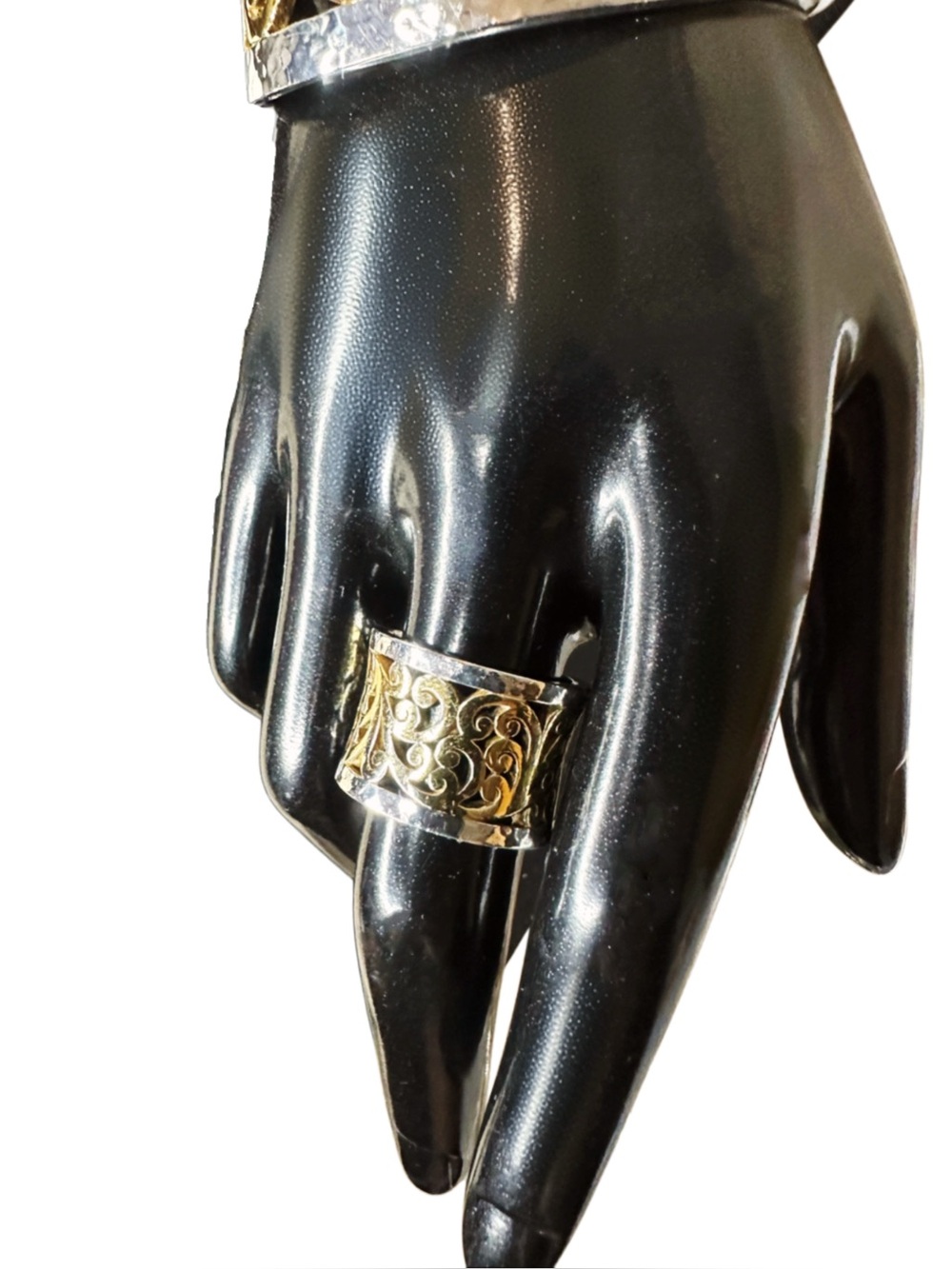 LOIS HILL Sterling Silver & 18k Yellow Gold Plated Cut Out Cigar Band Ring Sz